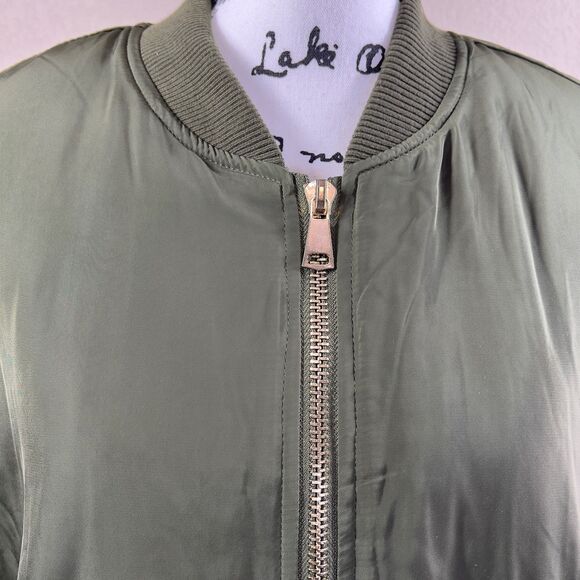 Wishlist women green long  zipper bomber  jacket  goth chic anime size L preppy - Picture 10 of 16